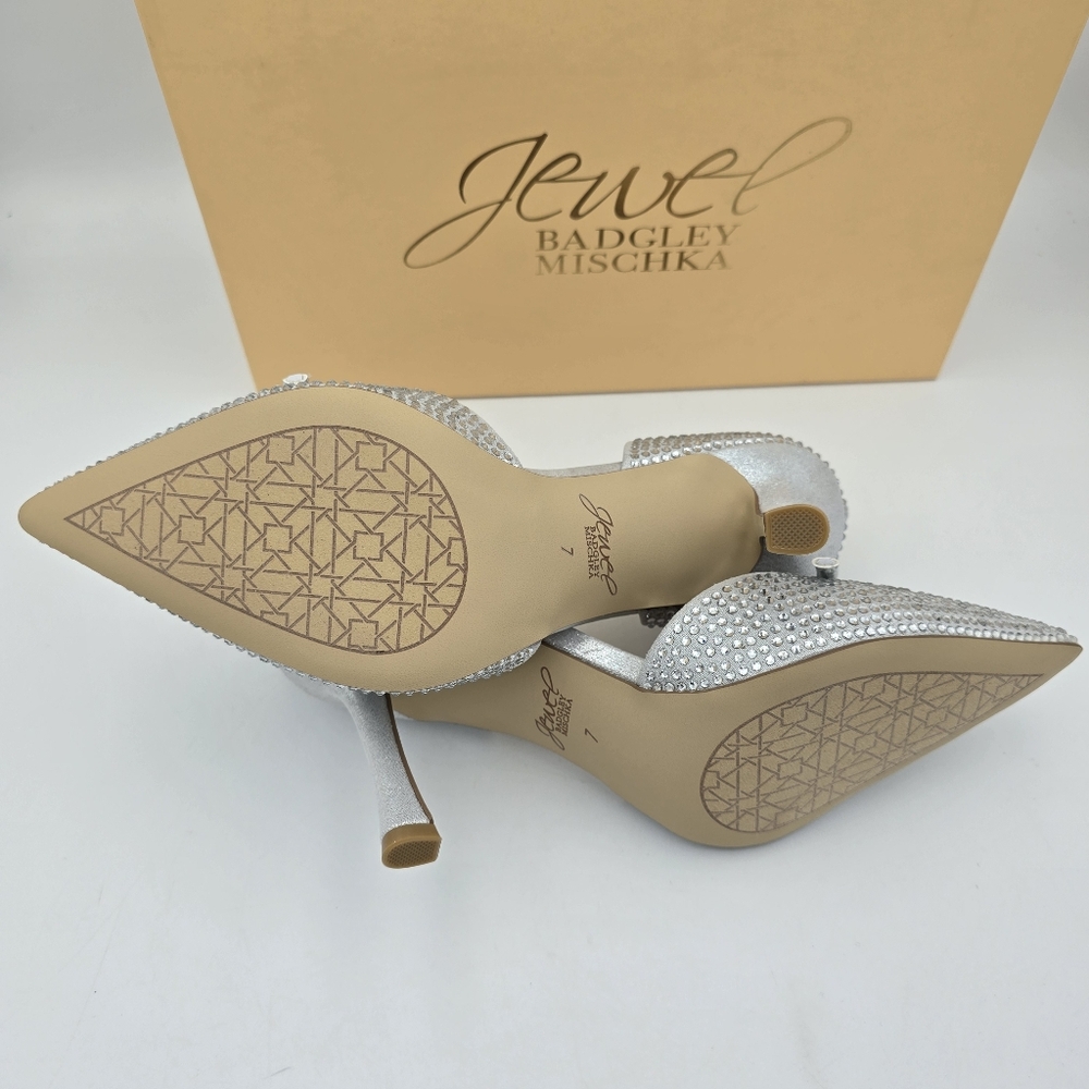 NIB Jewel Badgley Terresa D'Orsay Stiletto Pumps, Silver Textile, Women's Size 7 - Picture 12 of 16